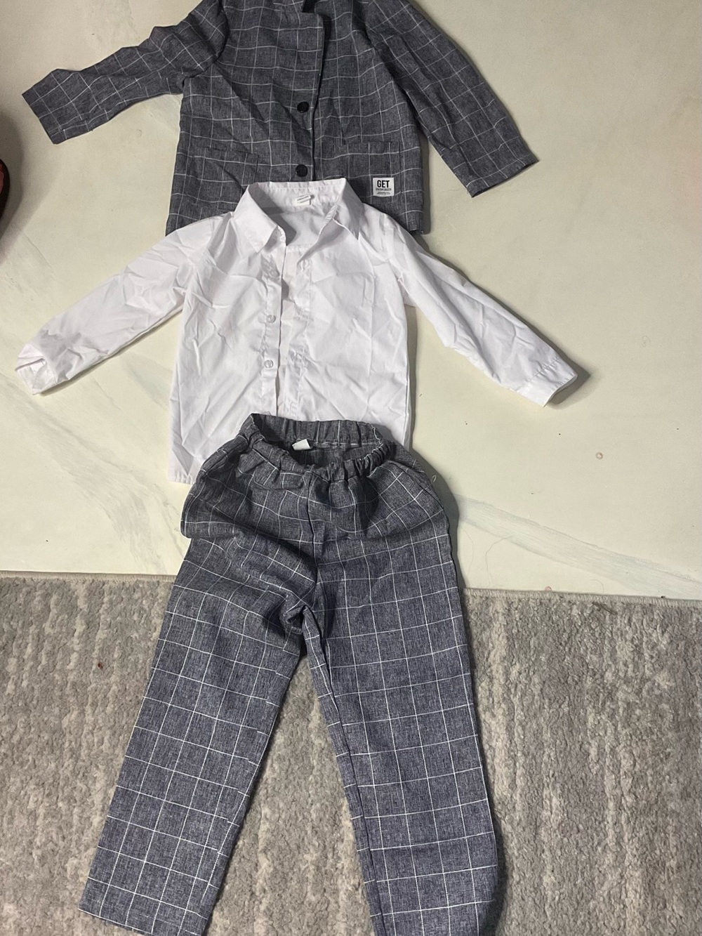 SHEIN Gray Windowpane Suit Set with White Shirt